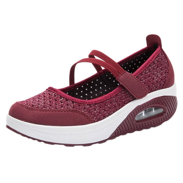 Basic Mesh Shoes Thick Bottom PVC Insole Platform Shoes Air Cushion Women's Solid Wedges Shoes Rocking Shoes Running Shoes 35